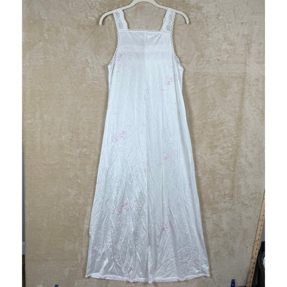 Vintage‎ Deena White Pink Floral Lace Trim Nylon Nightgown Sleep Dress Medium - Picture 2 of 10